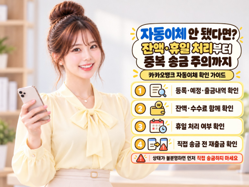 카카오뱅크 자동이체 안 됐을 때? 잔액·휴일 처리 확인과 중복 송금 주의