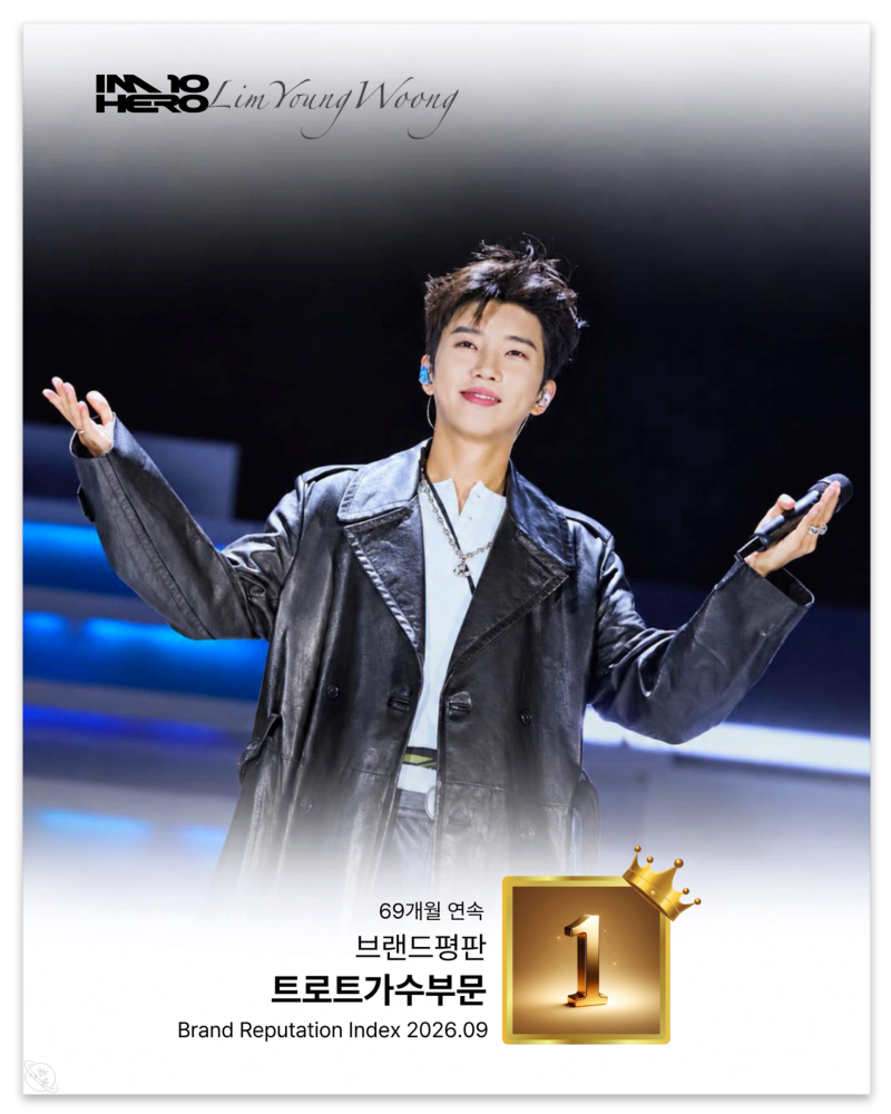 임영웅 9월 트로트가수 브랜드평판 1위! 69개월 연속 독주