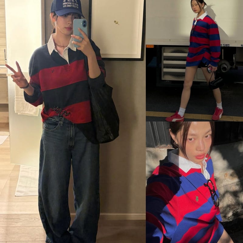 럭비 셔츠 이렇게 입으면 예쁘더라.. 캐주얼한 가을 코디 2가지