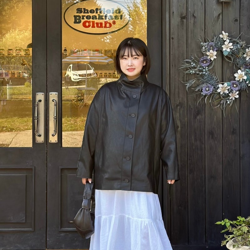 잇미샤 겨울 신상 신예은 pick 하이넥 오버핏 레더 자켓 여성 가죽자켓 코디