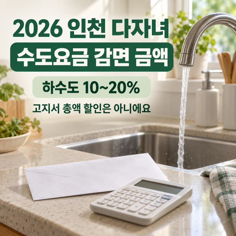 2026 인천 다자녀 수도요금 감면 금액, 자녀 셋이면 고지서에서 20% 할인될까요?