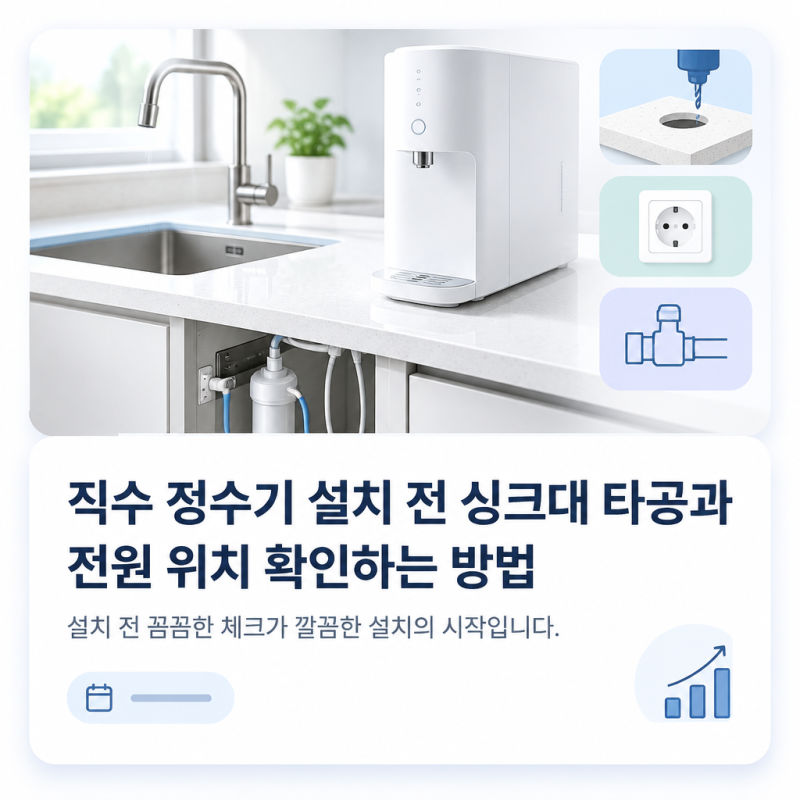 직수 정수기 설치 전 싱크대 타공과 전원 위치 확인하는 방법
