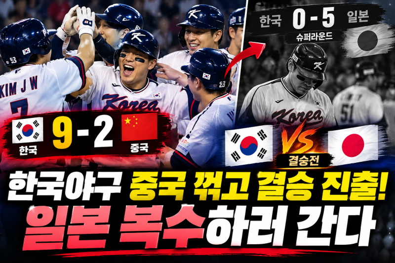 중국 9-2로 꺾은 한국 야구, 결승 진출…이제 일본에 ‘0-5 설욕’하러 간다