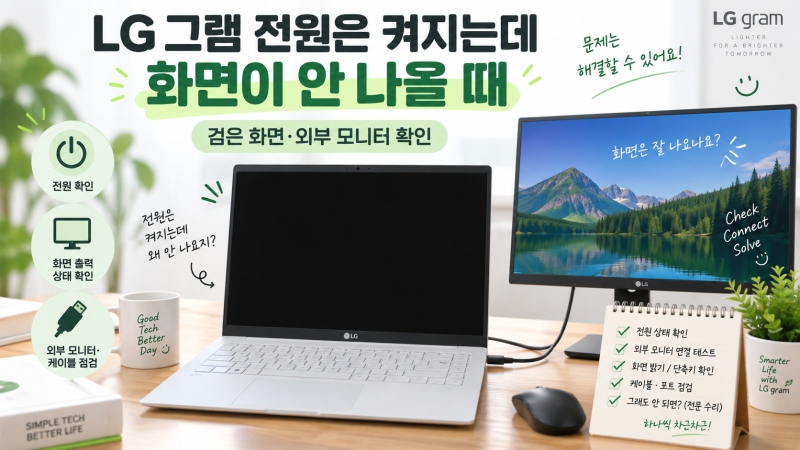 LG그램 전원은 켜지는데 화면이 안 나올 때｜검은 화면·외부 모니터 확인