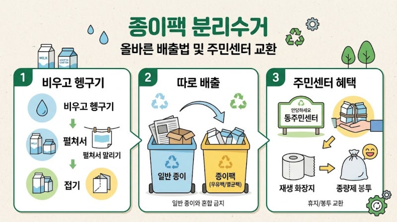 "종이팩 분리수거" 우유팩과 멸균팩 올바른 배출법 및 주민센터 교환 기준