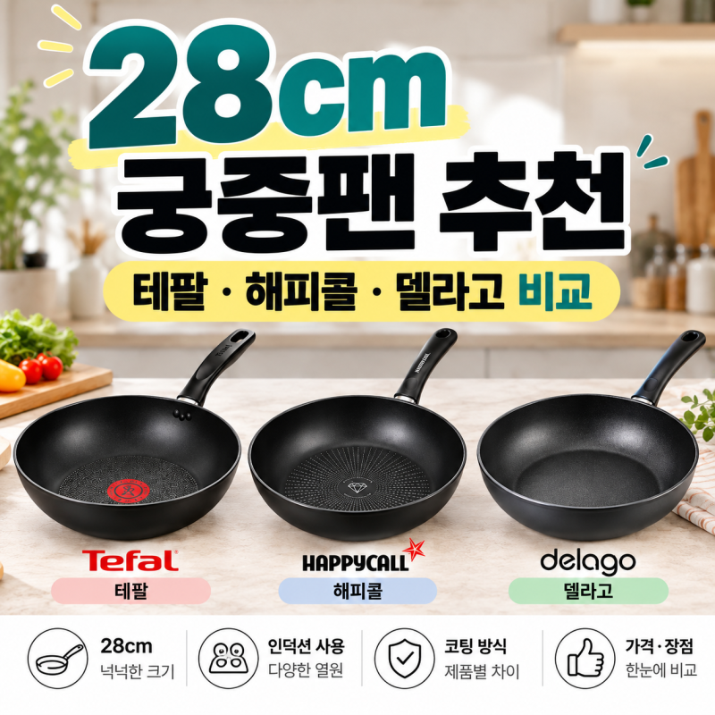 28cm 궁중팬 추천｜테팔·해피콜·델라고 3가지 비교, 장점까지