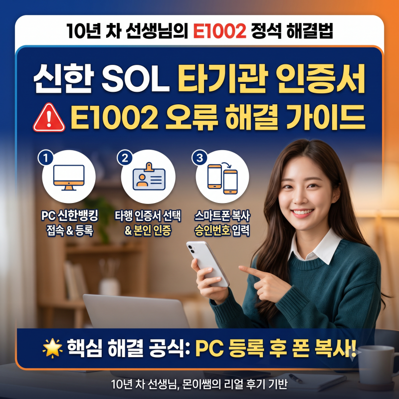 신한은행 쏠(SOL) 앱 타 기관 공동 인증서 등록 시 E1002 오류코드 해결 방법
