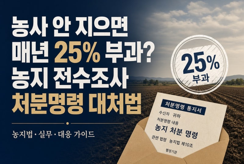 농지 전수조사 처분명령 대응 방법 : "매년 공시지가 25% 이행강제금 폭탄?" 농지 처분명령 통....