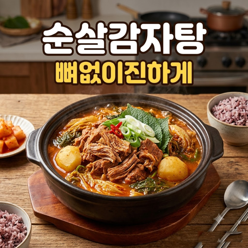 순살감자탕 레시피, 앞다리살과 사골육수로 진하게 끓이는 순서