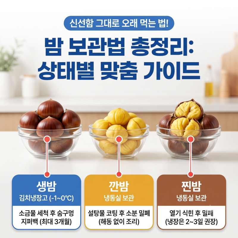 밤 보관법 생밤 깐밤 찐밤 상태별 냉장 냉동 오래 보관하는 방법