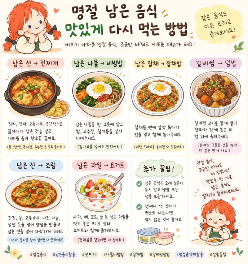 명절 남은 음식 활용법｜전·나물·잡채·갈비찜 맛있게 다시 먹는 방법