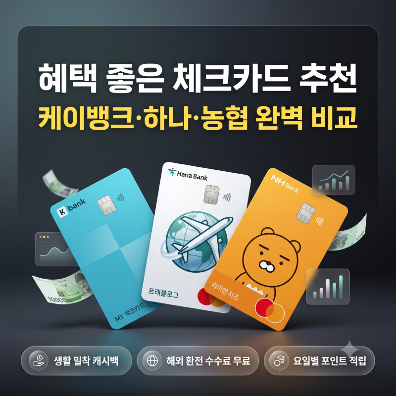"연 30만원 돌려받는다고?" 혜택좋은 체크카드 추천 TOP 3 (케이뱅크·하나·농협 비교)