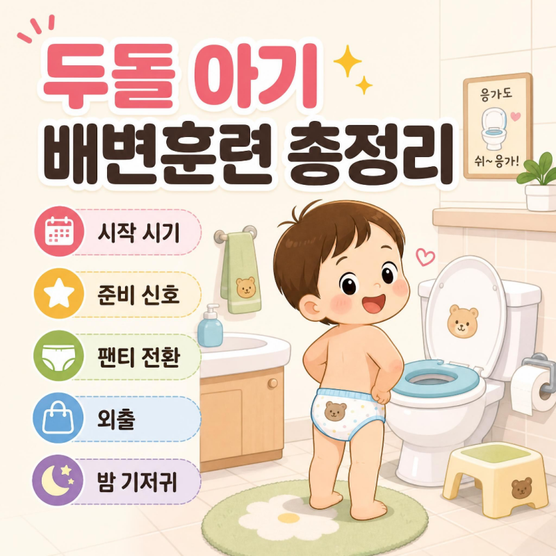 두돌 아기 배변훈련 총정리｜시작 시기·준비 신호·팬티 전환·외출·밤 기저귀