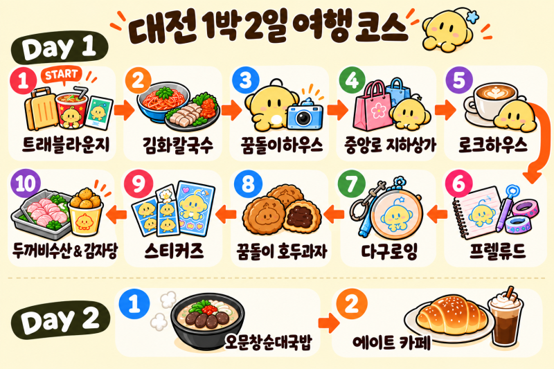 대전 1박 2일 뚜벅이 여행 코스 꿈돌이 천국 (꿈돌이 투어 & 소품샵 투어, 맛집·카페 실패 없....