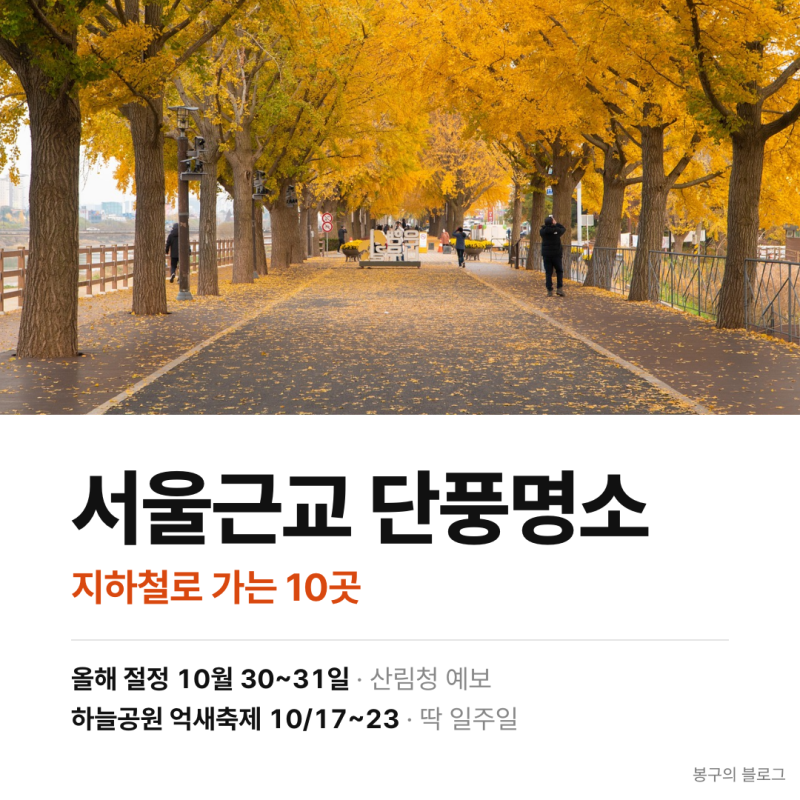 서울근교 단풍명소 지하철로 가는 10곳 절정은 10월 말
