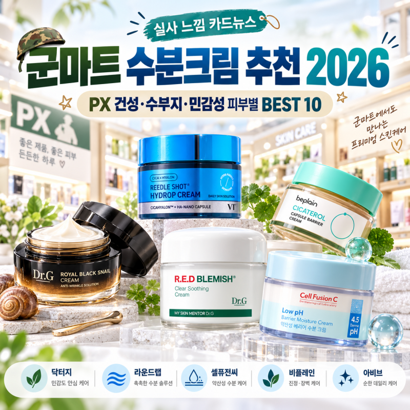 군마트 수분크림 추천 2026｜PX 건성·수부지·민감성 피부별 BEST 10