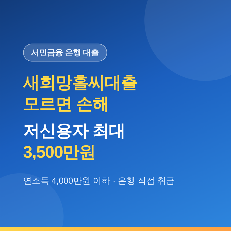 새희망홀씨대출 모르면 손해, 저신용자 최대 3500만원