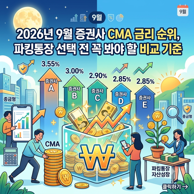 2026년 9월 증권사 CMA 통장 금리 비교 추천 및 파킹용 선택 가이드