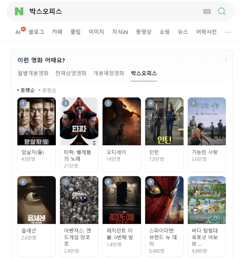 지금 영화 뭐 볼까? 2026년 9월 박스오피스 순위｜암살자(들)·타짜4·오디세이부터 영화 추천....