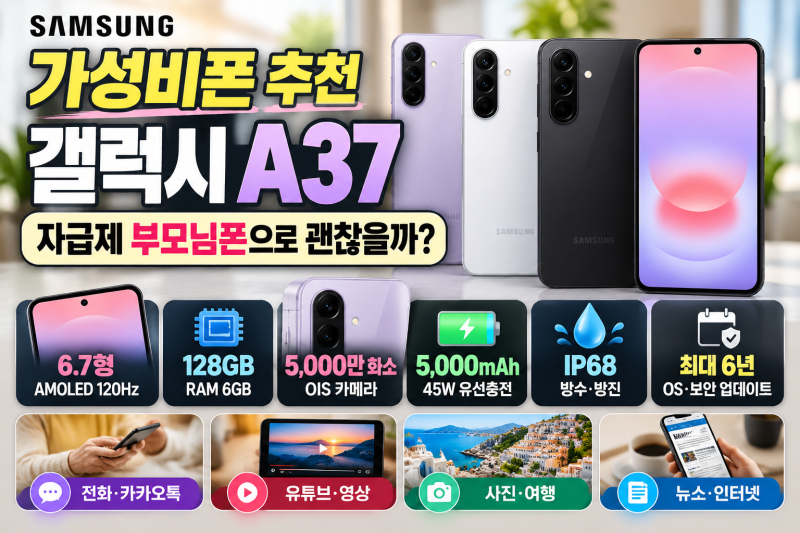 가성비폰 추천 갤럭시A37 자급제 부모님폰으로 괜찮을까?