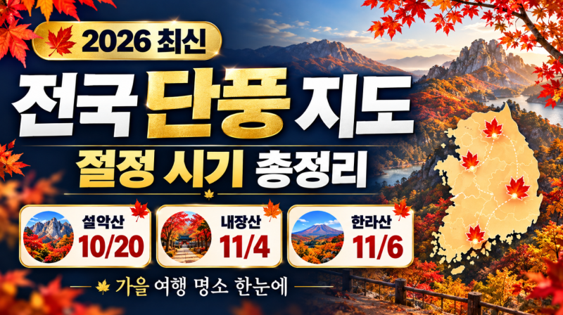 2026 전국 단풍 지도 예상 시기, 설악산 내장산 한라산 절정일 총정리