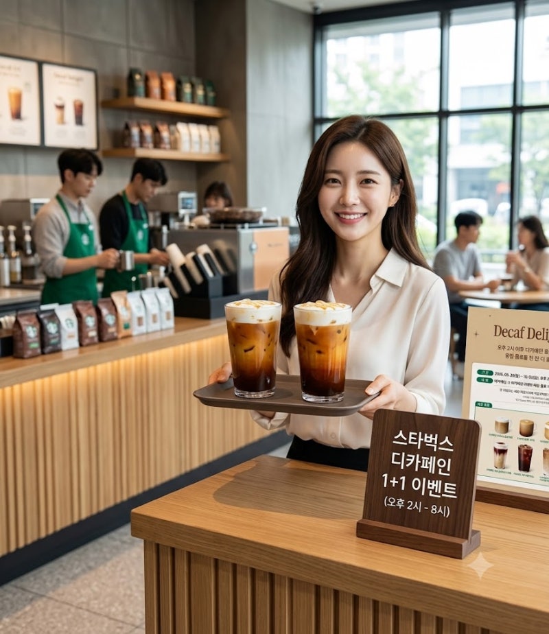 [스타벅스 행사] Decaf Delight 1+1 이벤트! 디카페인 음료 오후 2시~8시 원플러스원 혜택 안내 ☕....