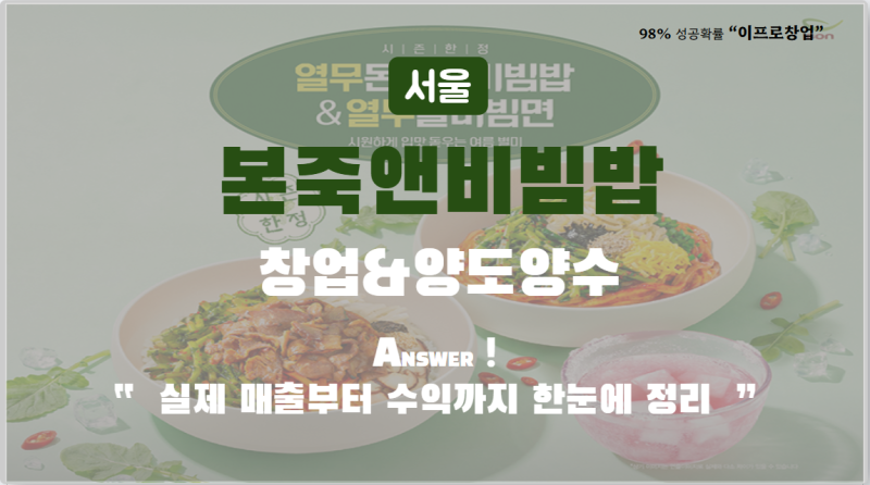 서울 본죽앤비빔 창업 양도양수,실제 매출부터 수익까지 한눈에 정리