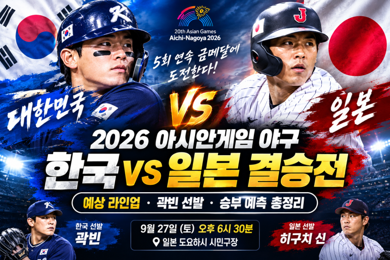 2026 아시안게임 야구 한국 일본 결승전｜예상 라인업·곽빈 선발·승부예측 총정리