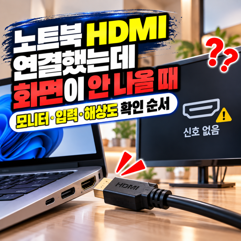 노트북 HDMI 연결했는데 화면이 안 나올 때｜모니터·입력·해상도 확인 순서