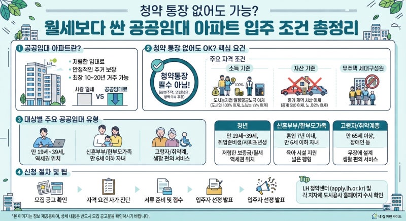 청약 통장 없어도 가능? 월세보다 싼 공공임대 아파트 입주 조건 총정리