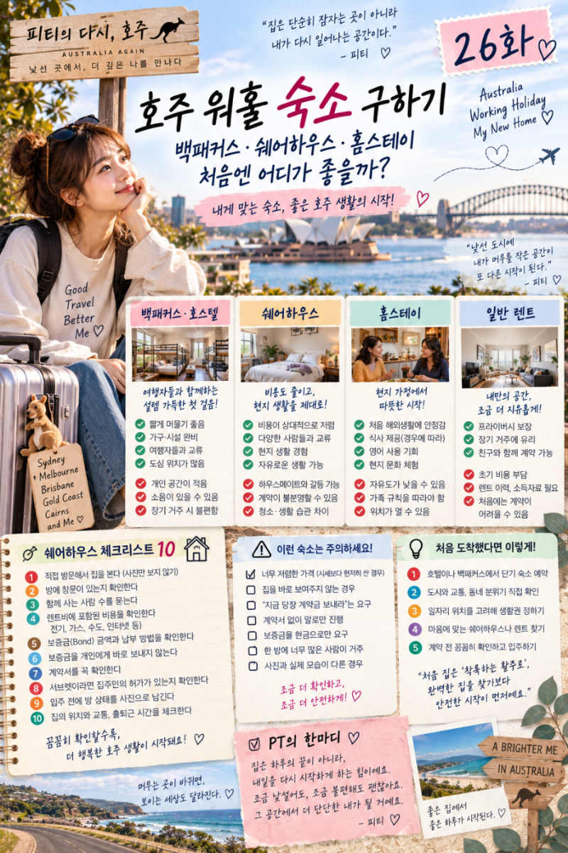 호주 워홀 숙소 구하기｜백패커스·쉐어하우스·홈스테이, 처음엔 어디가 좋을까?