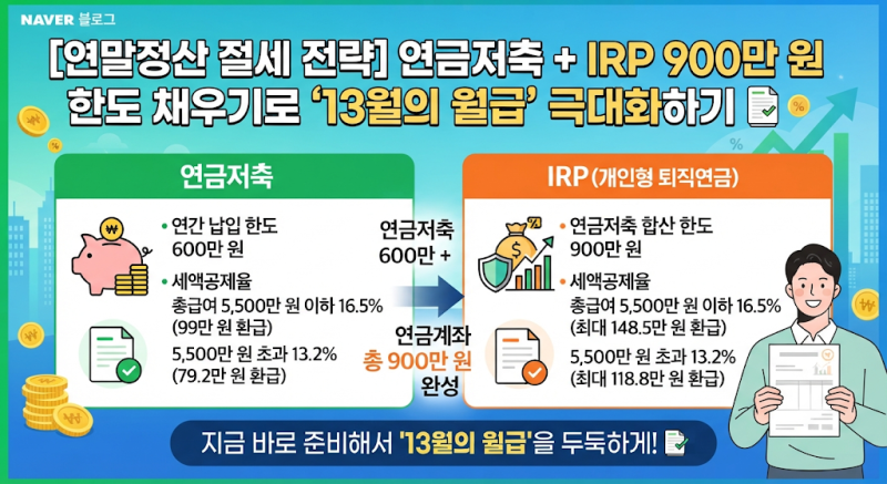 [연말정산 절세 전략] 연금저축 + IRP 900만 원 한도 채우기로 '13월의 월급' 극대화하기