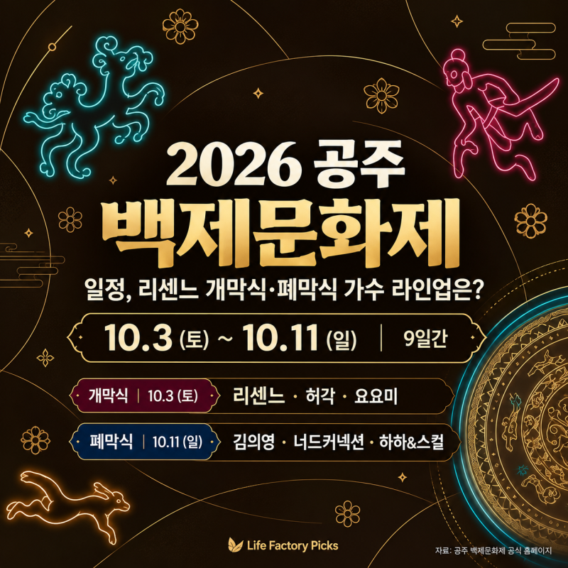 2026 공주 백제문화제 일정, 리센느 개막식·폐막식 가수 라인업은?