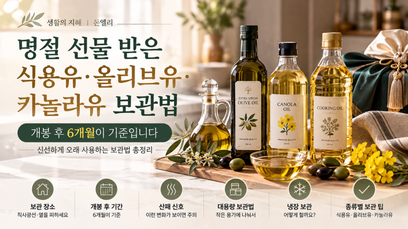 명절 선물 받은 식용유·올리브유·카놀라유 보관법｜개봉 후 6개월? 산패 막는 방법