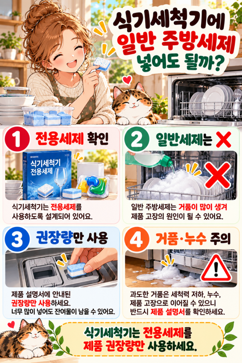 식기세척기에 일반 주방세제 넣어도 될까? - 거품 많이 나면 생기는 문제