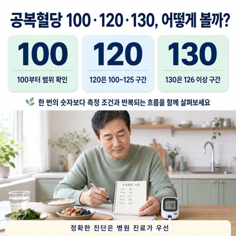 공복혈당 수치와 정상수치 범위, 낮추기 및 100 (+120 130)