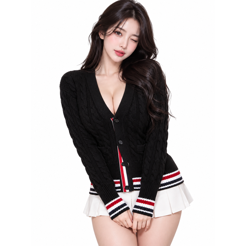 톰브라운 베이비 케이블 RWB 브이넥 울 가디건 케이블 조직 돋보이는 남자 울 가디건