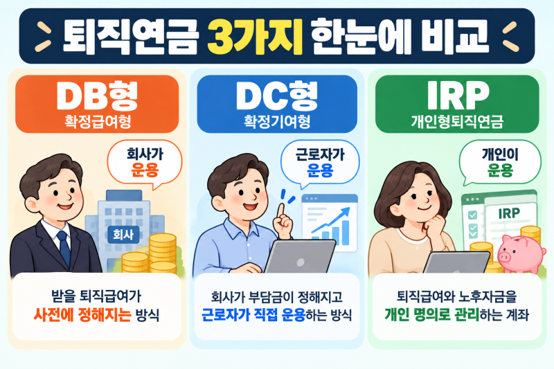 퇴직연금 DB형·DC형·IRP 차이 쉽게 정리: 운용 주체부터 수령 방법까지