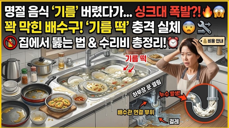명절 전 부치고 싱크대 기름 막힘 역류! 뚫는 법과 아파트 배관 고압세척 비용 및 관리실 배....