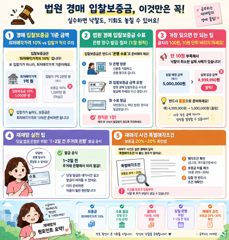 경매 입찰보증금 수표 발급 방법: 최저가 10% 기준과 재매각 20% 주의점