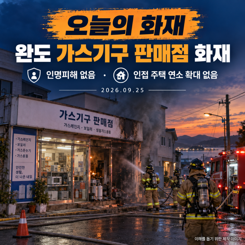 완도 가스기구 판매점 화재, 인접 주택으로 번지지 않아…상가보험은 건물·시설·재고를 나....