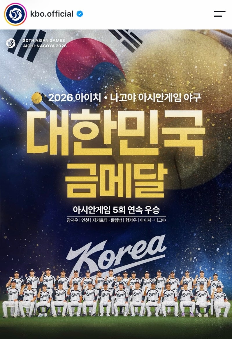 2026년 아시안 게임 야구 금메달 군대 면제 선수 명단