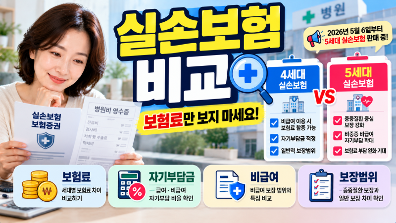 실손보험 비교｜4세대·5세대 보험료 자기부담금 보장 차이 총정리