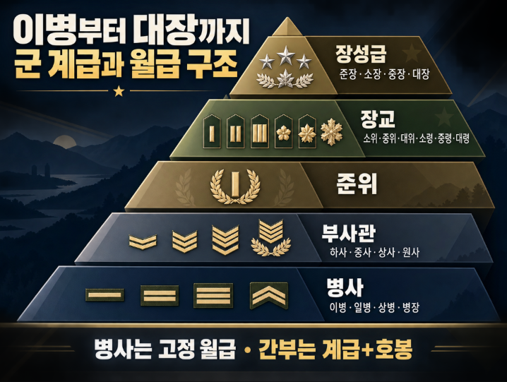 군인 계급별 월급 총정리! 이병부터 대장까지 2026년 기준
