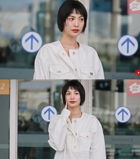 사과 이틀 만에 공항 등장한 나나, 입술 보니 결국