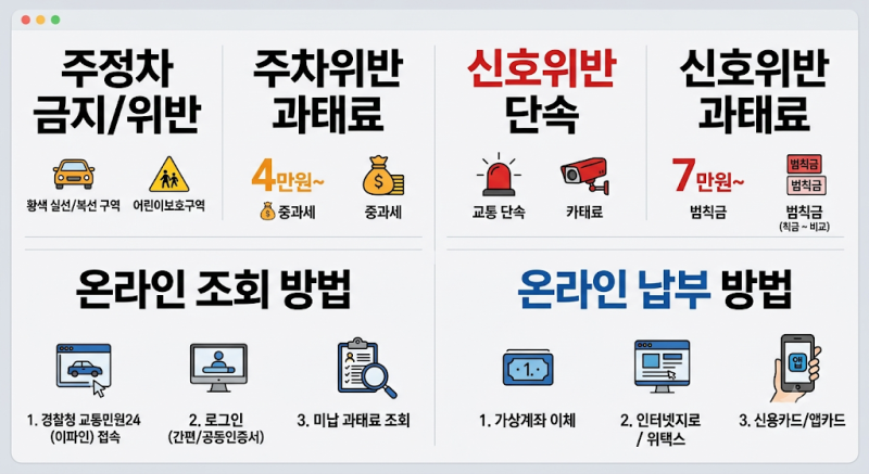 주차위반 신호위반 과태료 단속 기준과 온라인 조회 납부 방법
