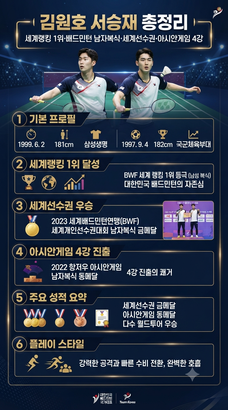 김원호 서승재 총정리｜세계랭킹 1위·배드민턴 남자복식·세계선수권·아시안게임 4강