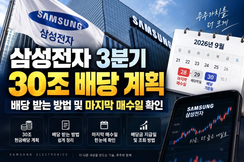 삼성전자 배당락일 9월 29일 매수 마감 주당 배당금 계산