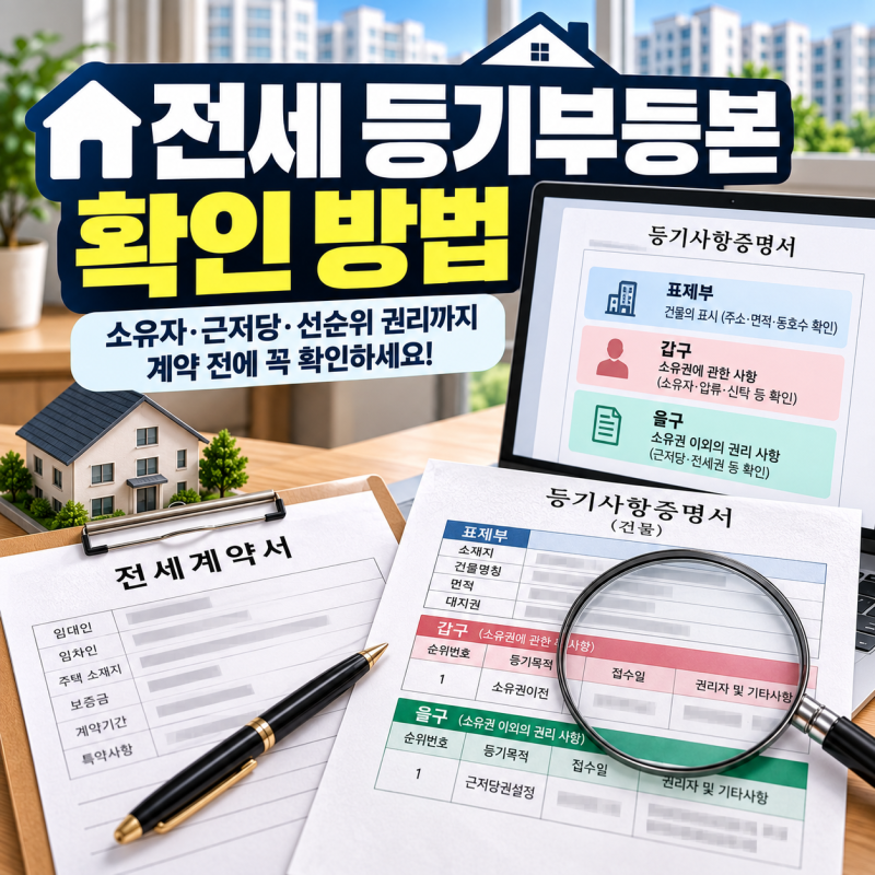 전세 계약 전 등기부등본 확인 방법, 표제부·갑구·을구 보는 법