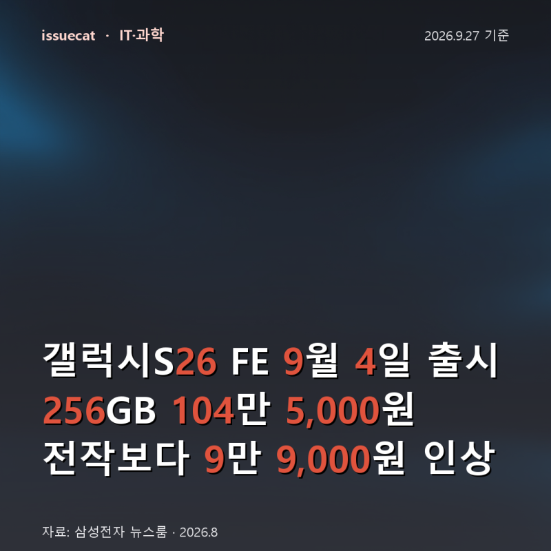 갤럭시S26 FE 9월 4일 출시, 104만 5,000원… S26 시리즈 가격 정리